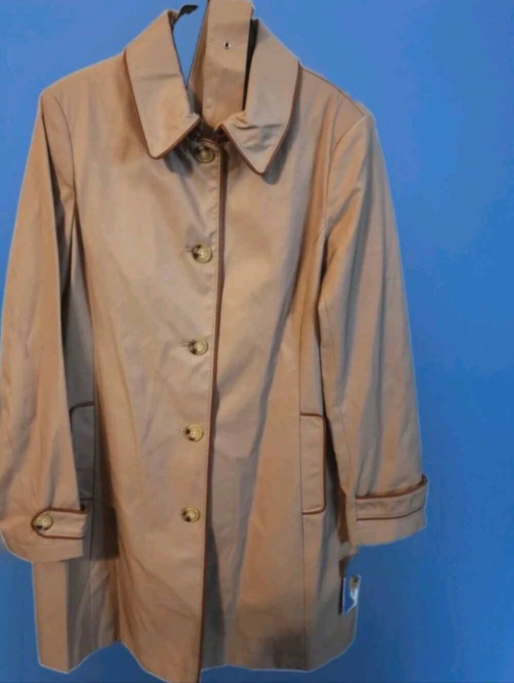 Lauren Ralph Lauren Balmacaan Single Breasted Rain Coat Tan Trench Coat Jacket L